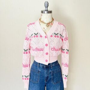 chuu‎ pink cherry cardigan sweater womens